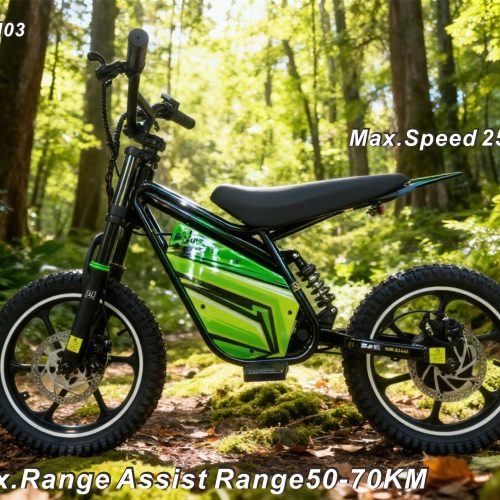 All-round electric-assisted mountain bike: 36V/500W; brushless technology for enhanced power; boasts a long range of 50–70 KM; equipped with 16-inch suspension front forks and mechanical disc brakes. Designed Specifically for Children