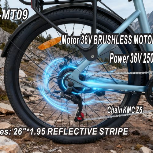 Electric Bike 36V 250W Brushless Motor 26" Long Range 65-80KM 13AH Lithium Battery Shimano 7 Speed Disc Brake
