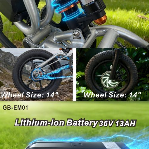 36V 350W Electric Off-Road Bike 14" Steel Frame with Suspension Fork - 45-55.5km Range 25km/h E-Mountain Bike