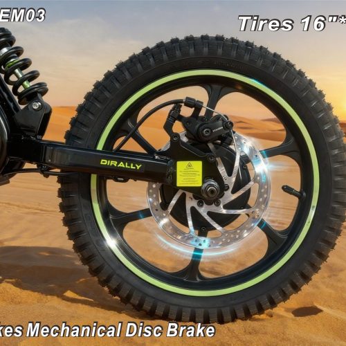 All-round electric-assisted mountain bike: 36V/500W; brushless technology for enhanced power; boasts a long range of 50–70 KM; equipped with 16-inch suspension front forks and mechanical disc brakes. Designed Specifically for Children